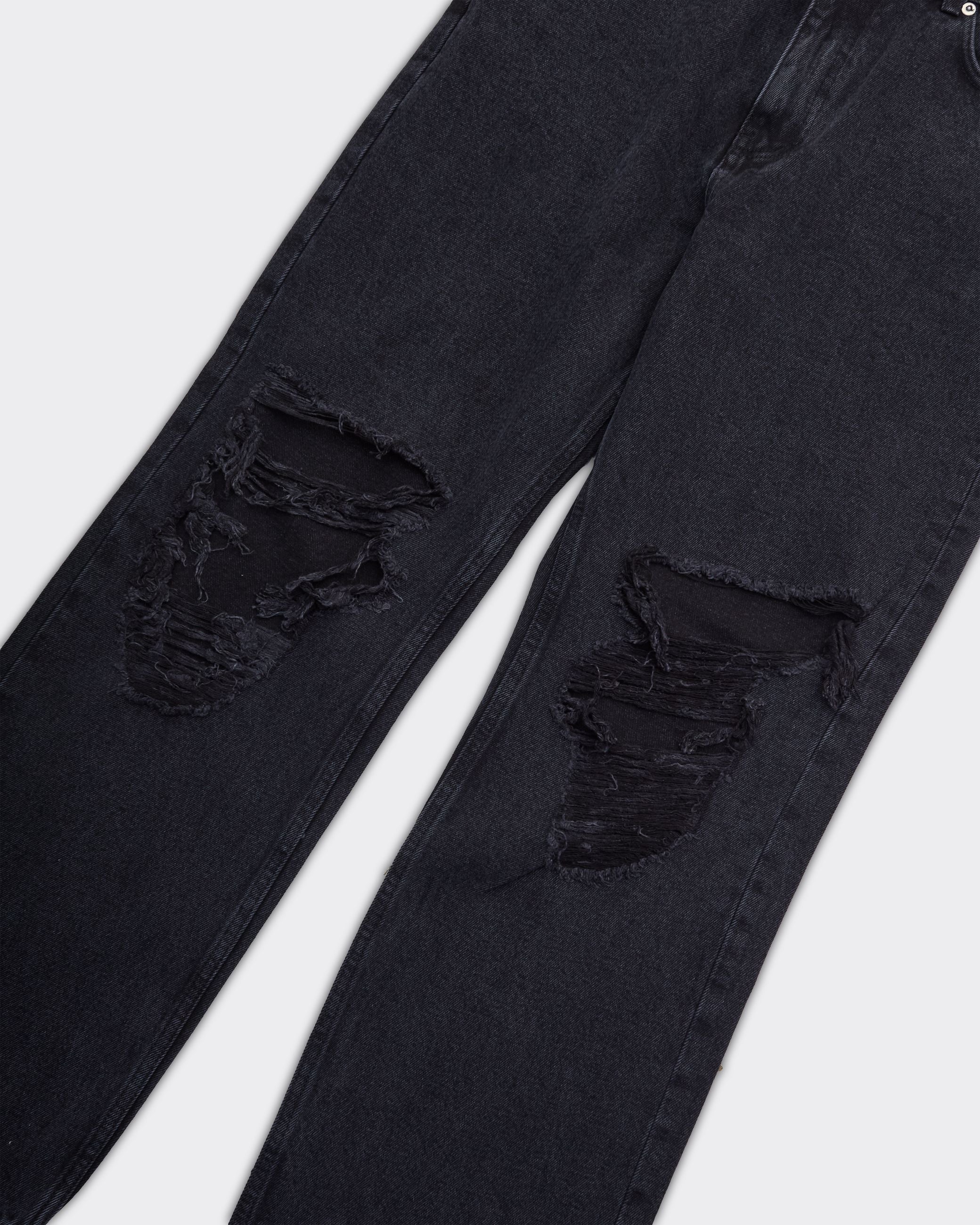 Jeans Straight Leg Destroyed Washed Nero