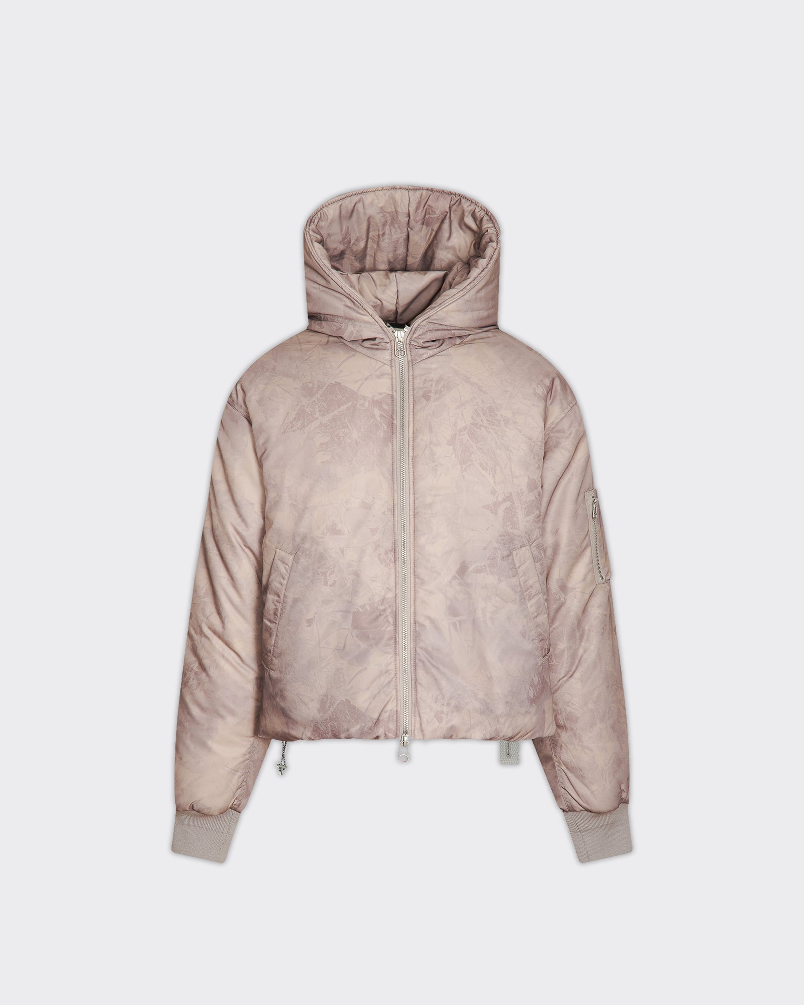 Giacca Bomber Cropped Hood Foliage Print
