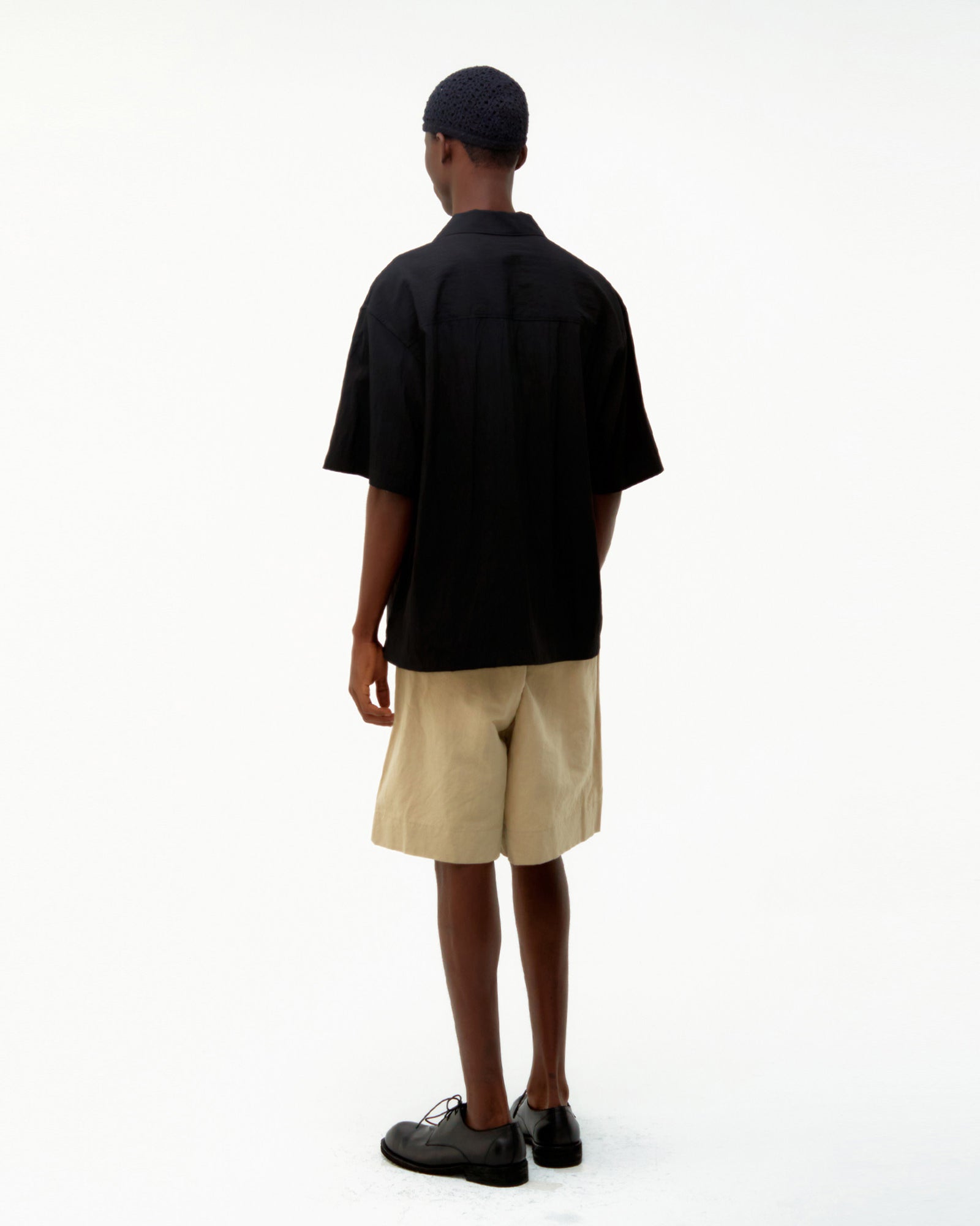 Camicia SS Natural Wrinkle Open Collar Nera