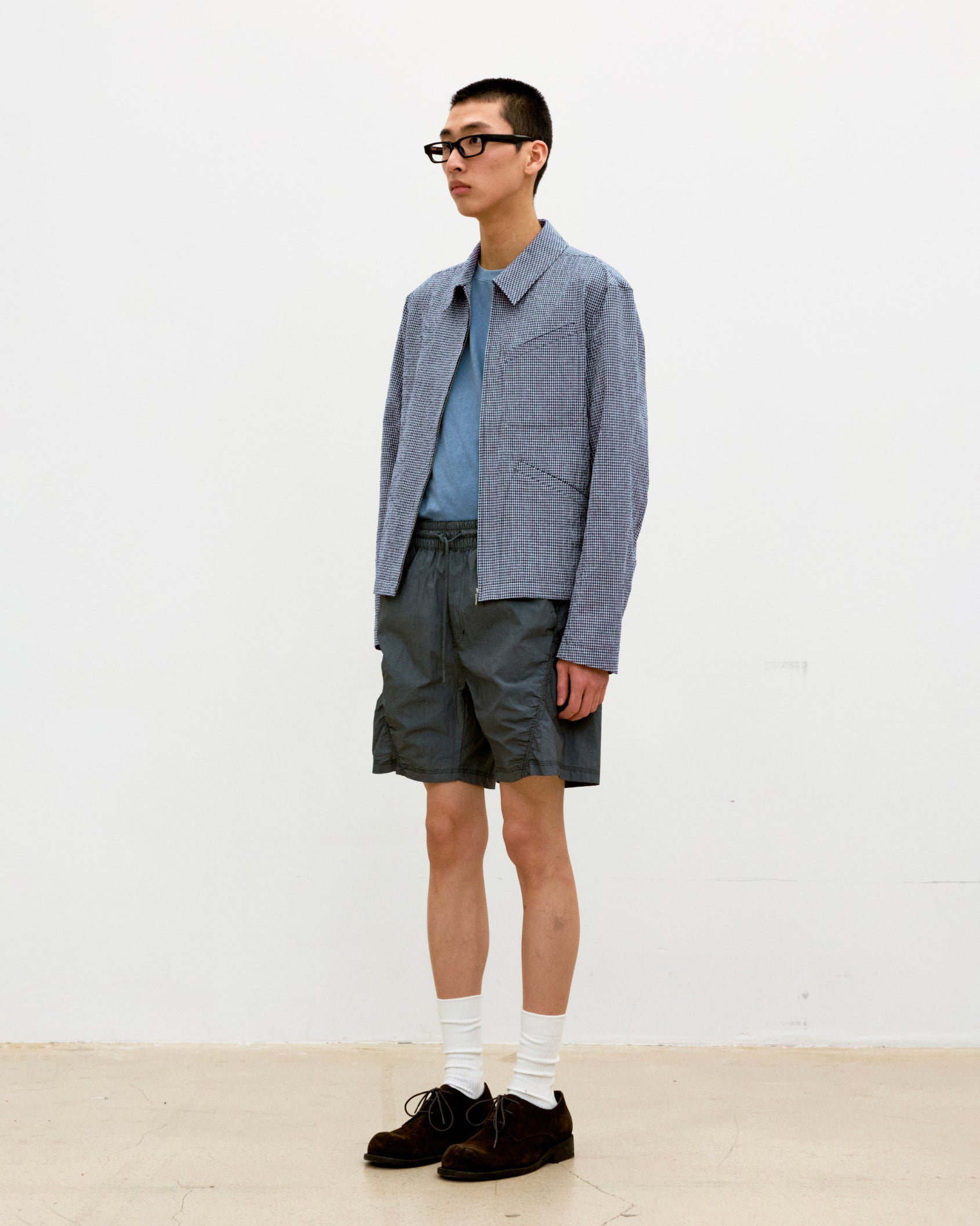 Camicia Zip-Up Micro Check Blu