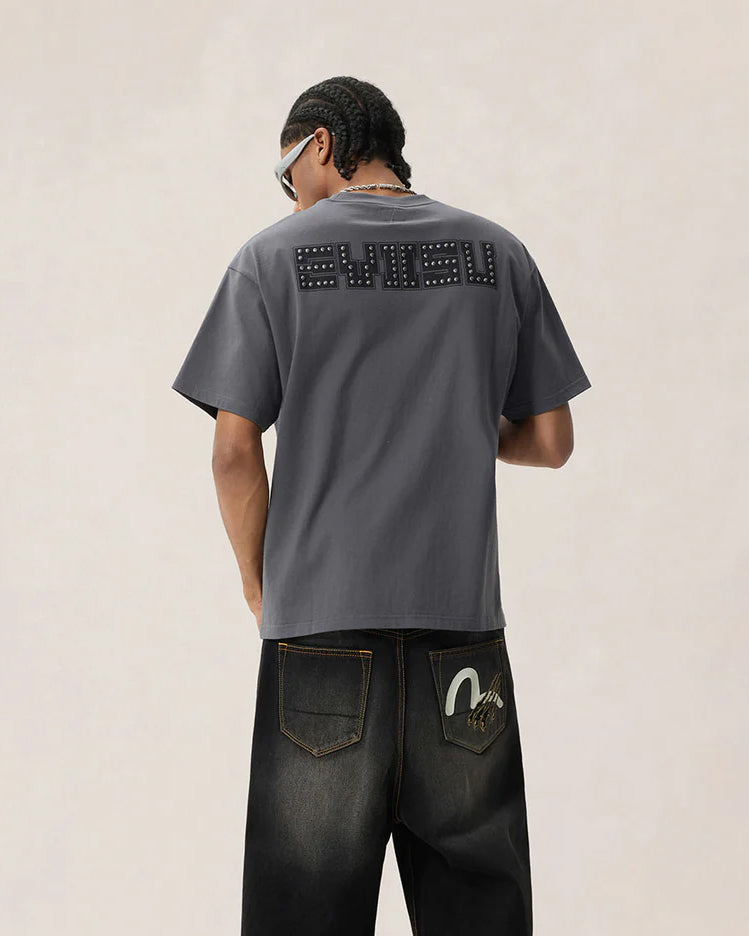 T-Shirt Seagull Printed Metal Studs Charcoal