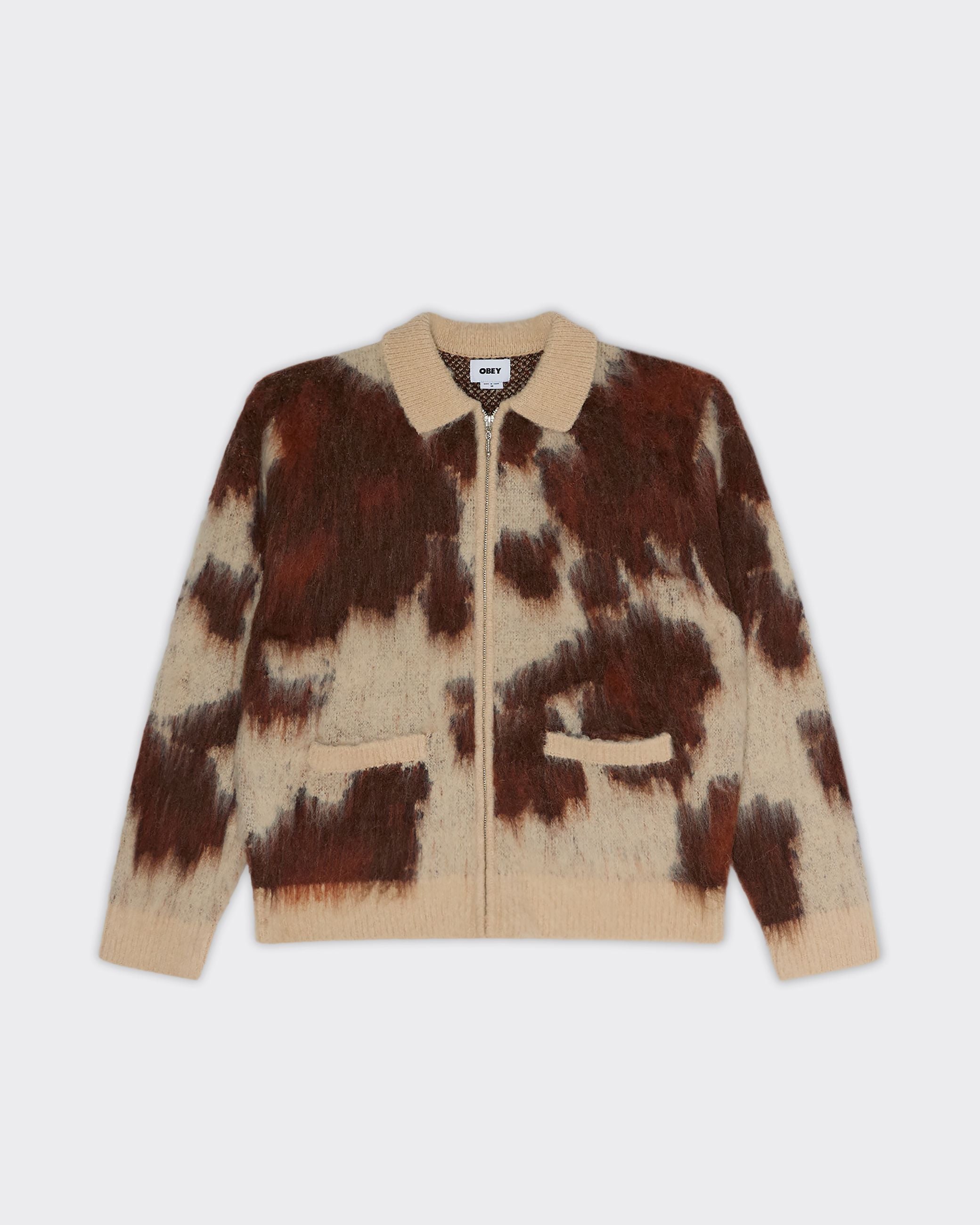 Polo Knit Half Zip Cow Pattern