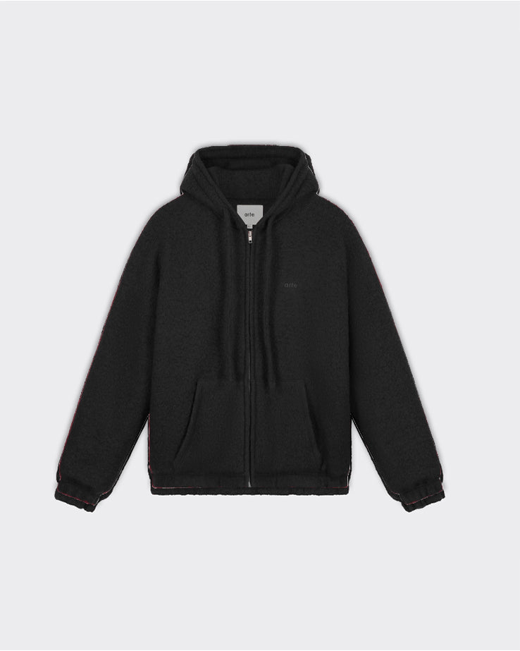 Giacca Boiled Wool Hooded Nera