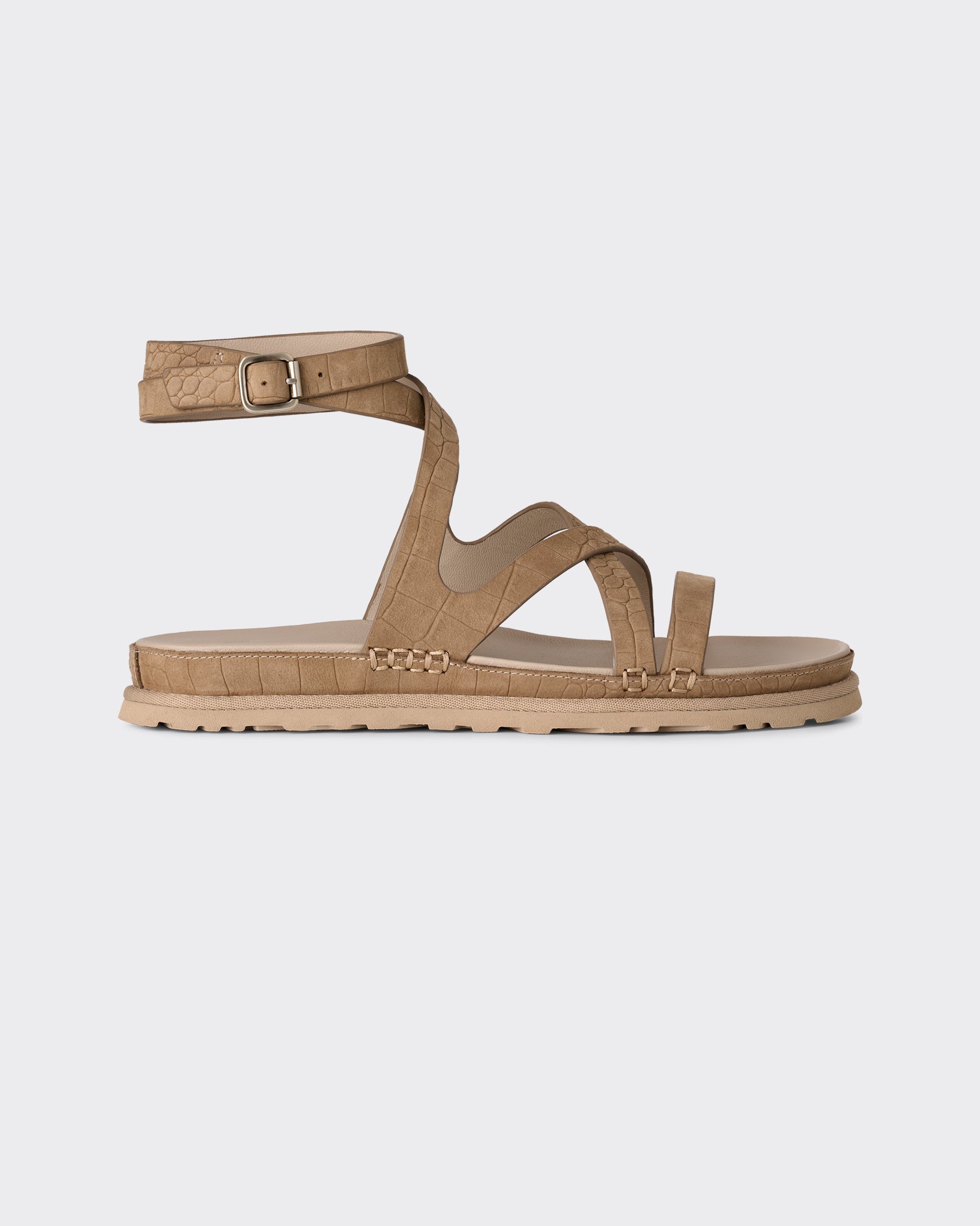 Sandal W Goldengaze Embossed Ankle Wrap Mustard Seed