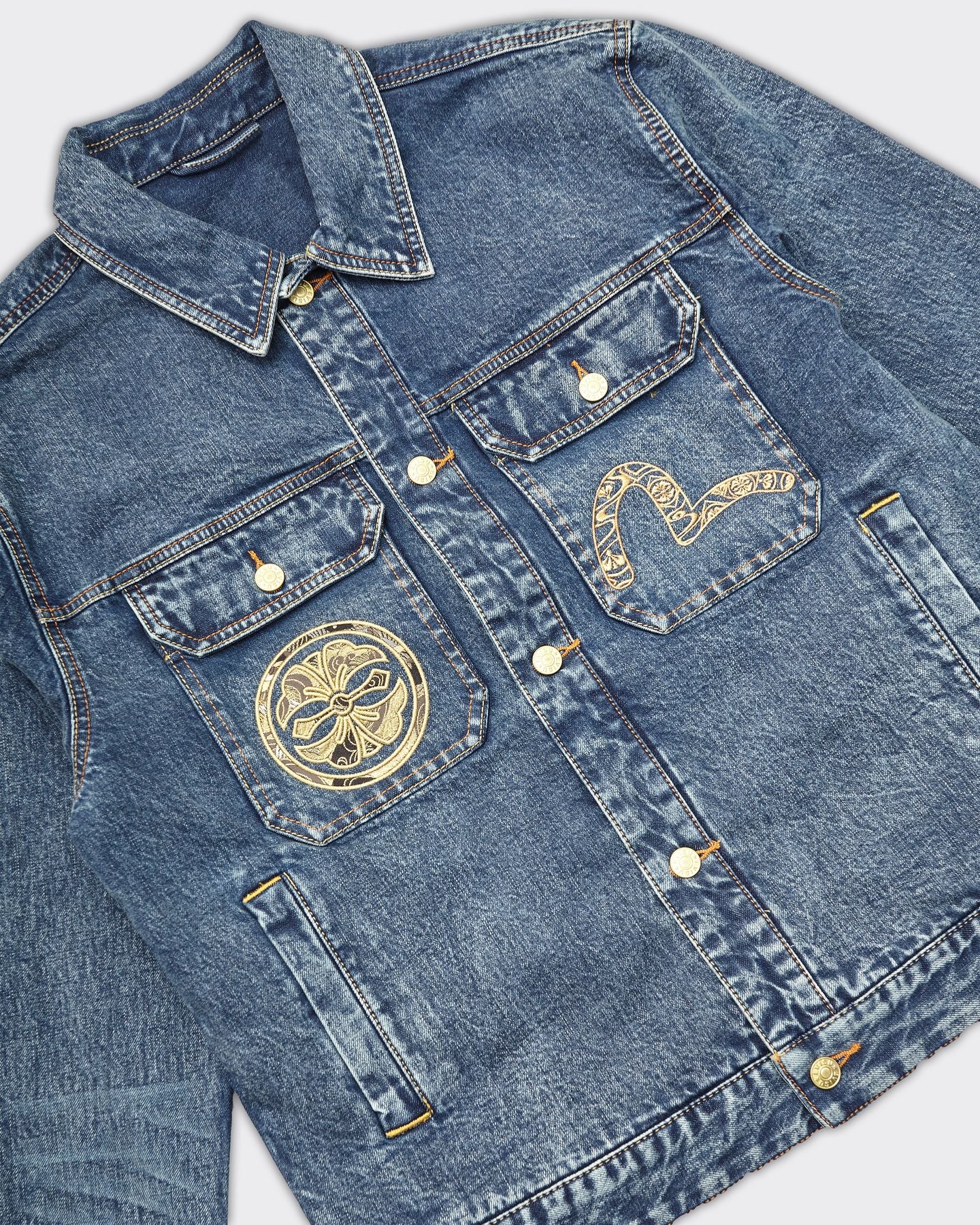 Brocade Appliqué & Carp Embroidery Denim Jacket Blue