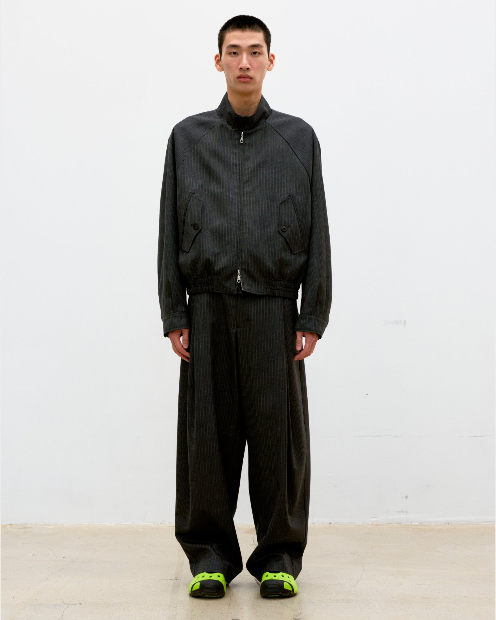 Pantalone Pleated Stripe Wool Blend Charcoal Grey