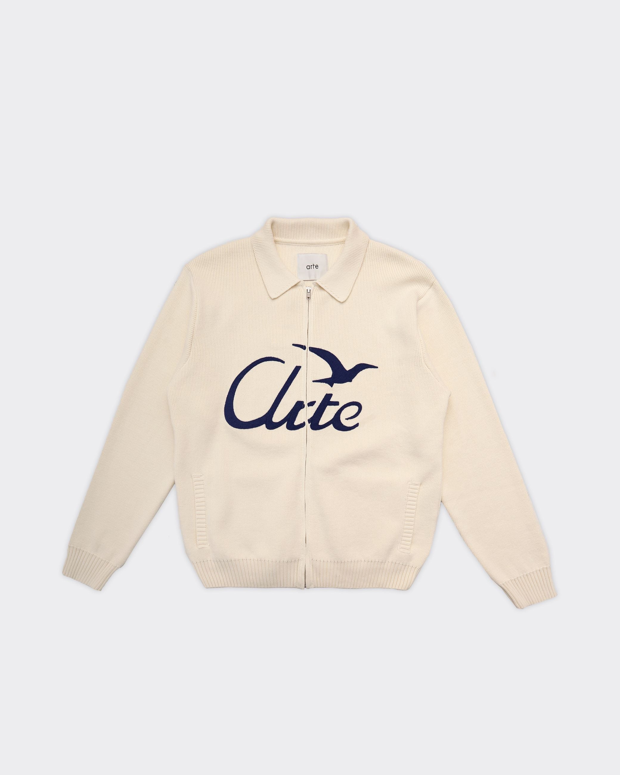 Knit Zip Bird Logo Crema