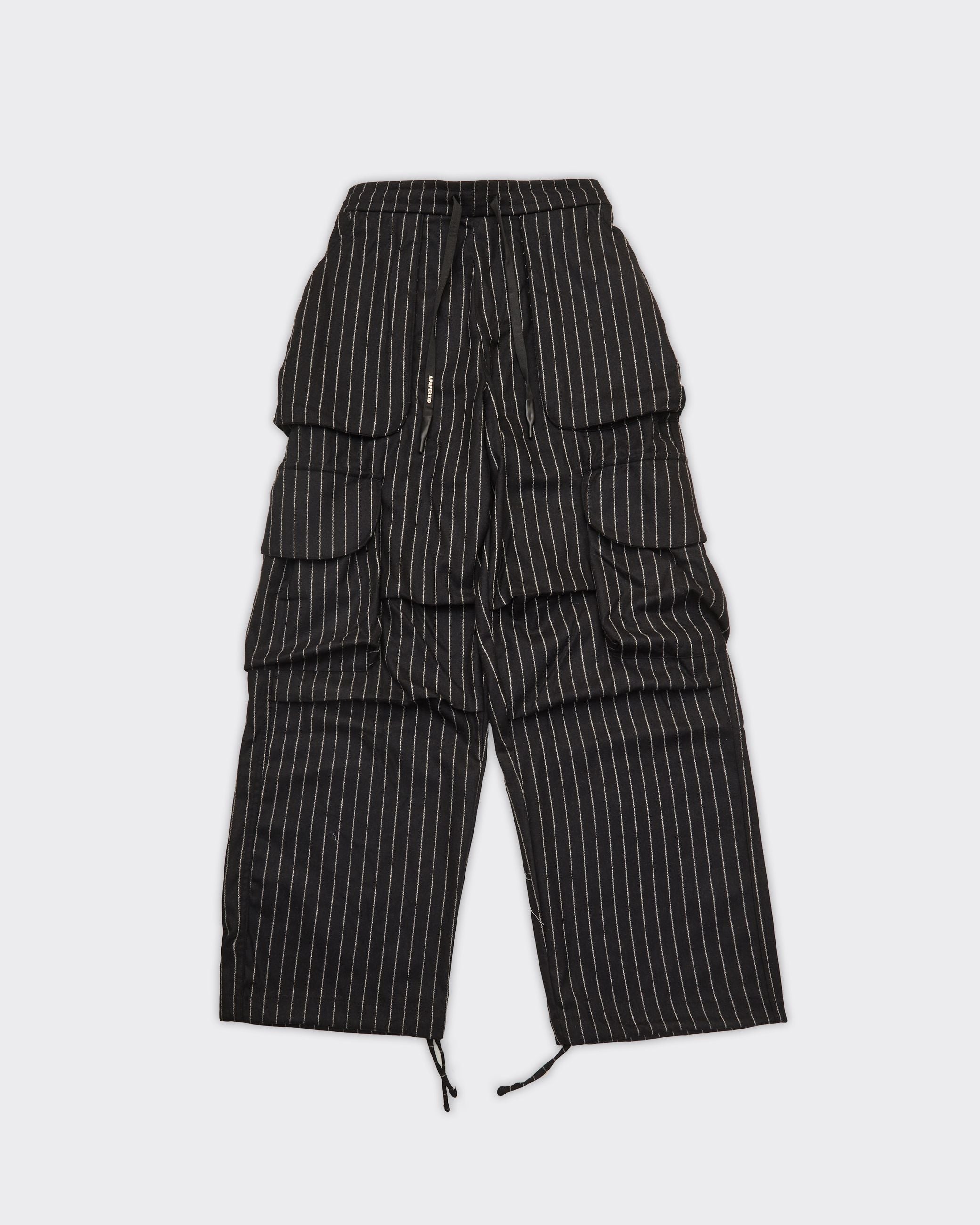 BLACK FLANNEL CARGO TROUSERS