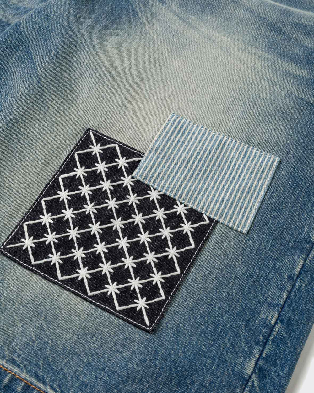 Shorts Fabric Patch Denim Light Tone Indigo