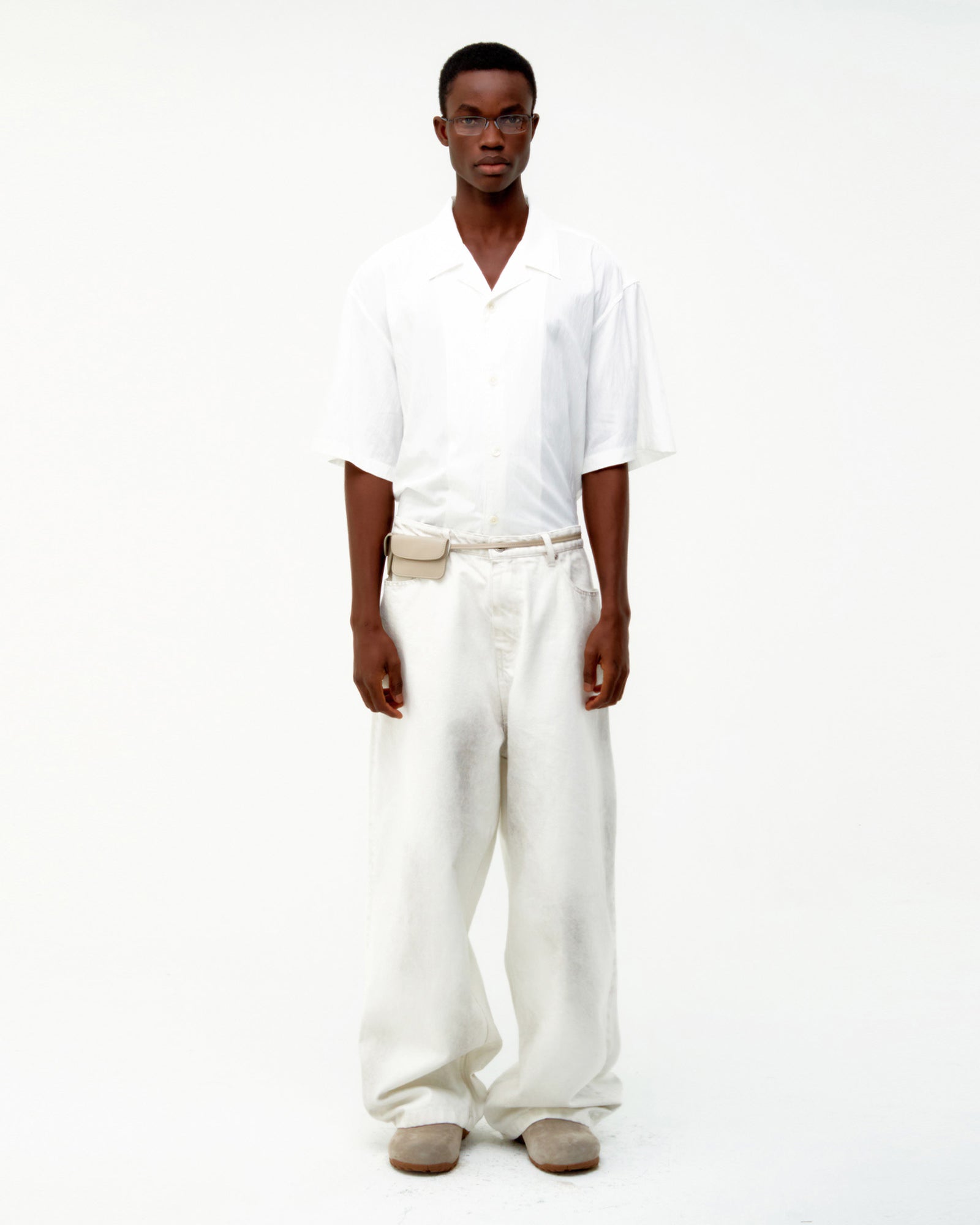 Camicia SS Natural Wrinkle Open Collar Bianca