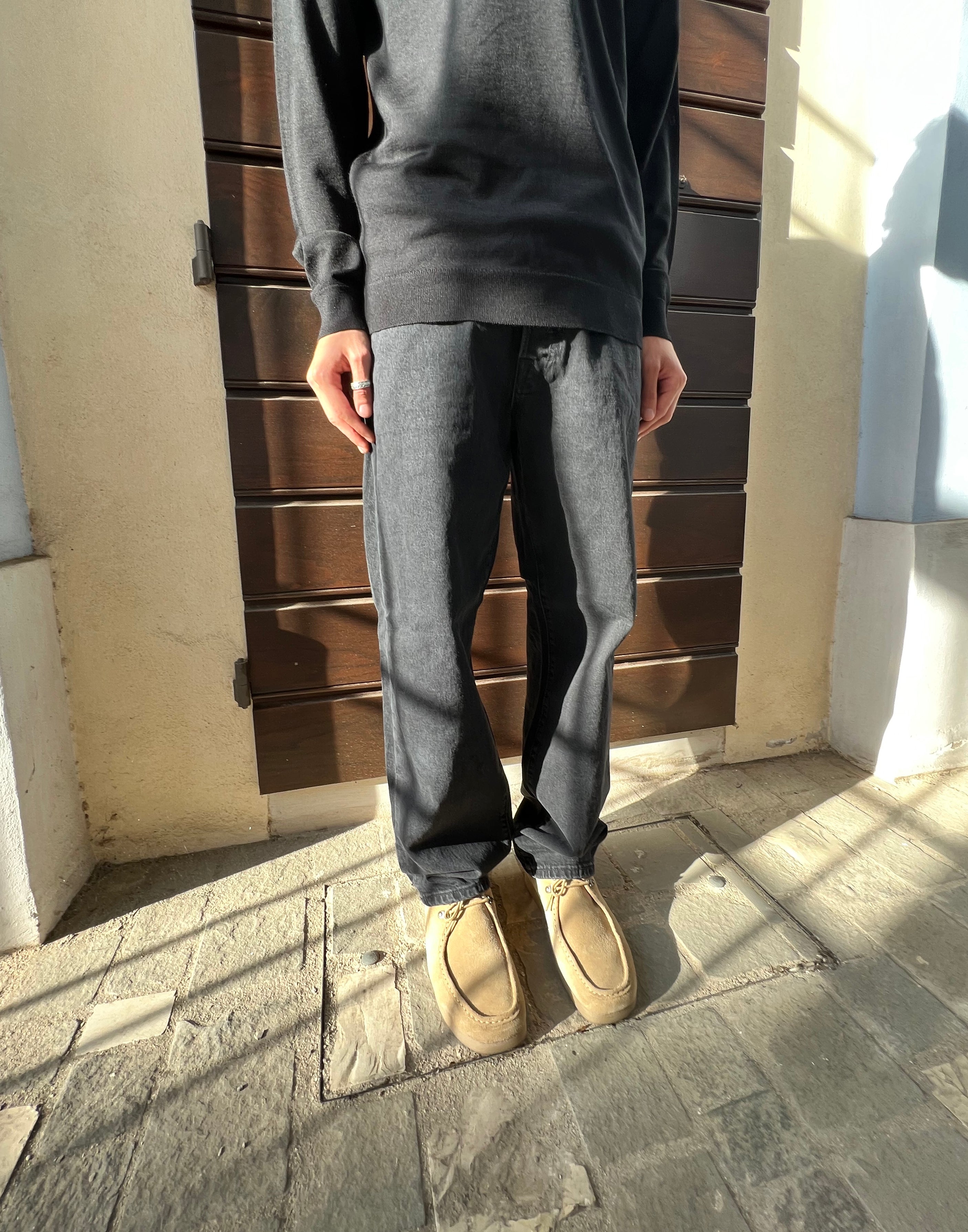 Wide Kobe Black Jeans in Cotton